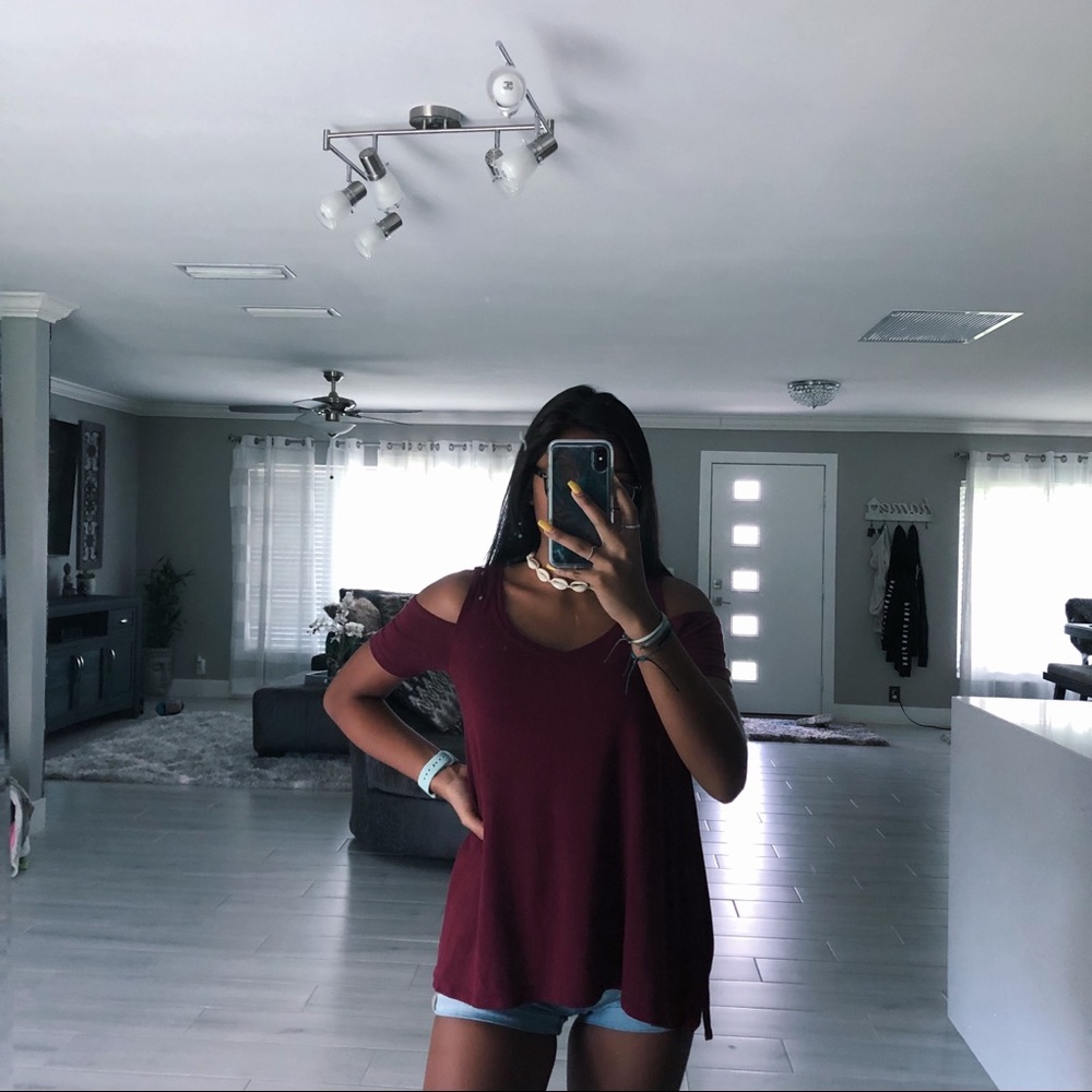 Maroon cold shoulder top